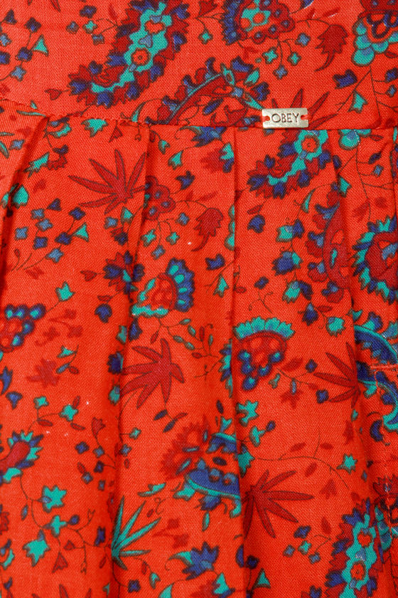 Obey Sweet Jane Dress - Print Dress - Red Dress - Orange Dress - $65.00