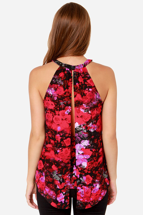 red floral halter top