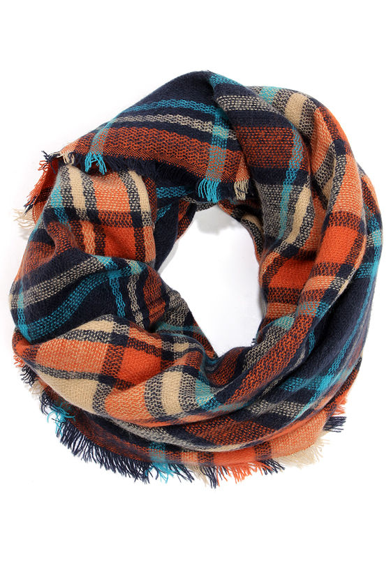 Soft Orange Scarf Plaid Scarf Infinity Scarf 18.00