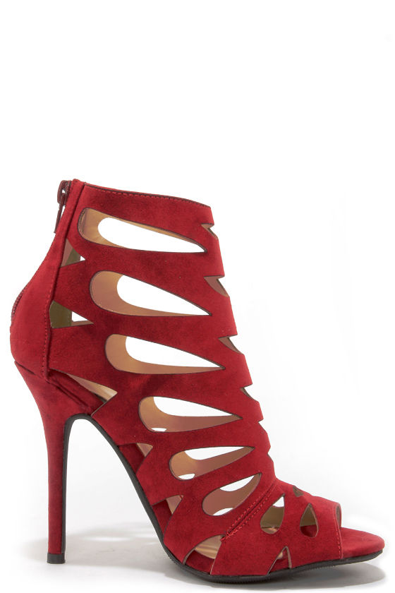 Chic Wine Red Heels - Caged Heels - Laser Cut Heels - $30.00