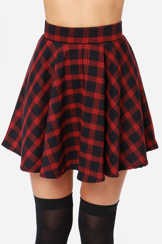 Red Skirt Plaid Skirt Mini Skirt HighWaisted Skirt 47.00