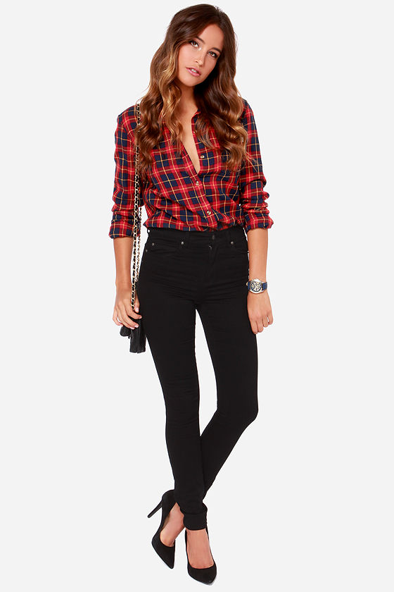 Obey Phoenix Flannel - Red Plaid Top - Long Sleeve Top - $64.00