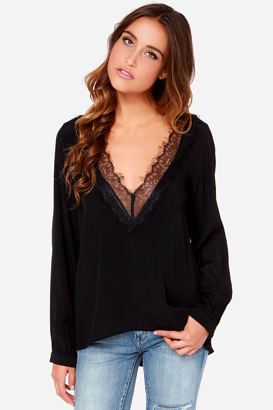 black lace up top long sleeve
