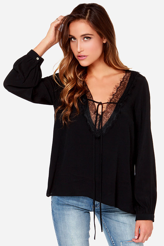 black lace up top long sleeve