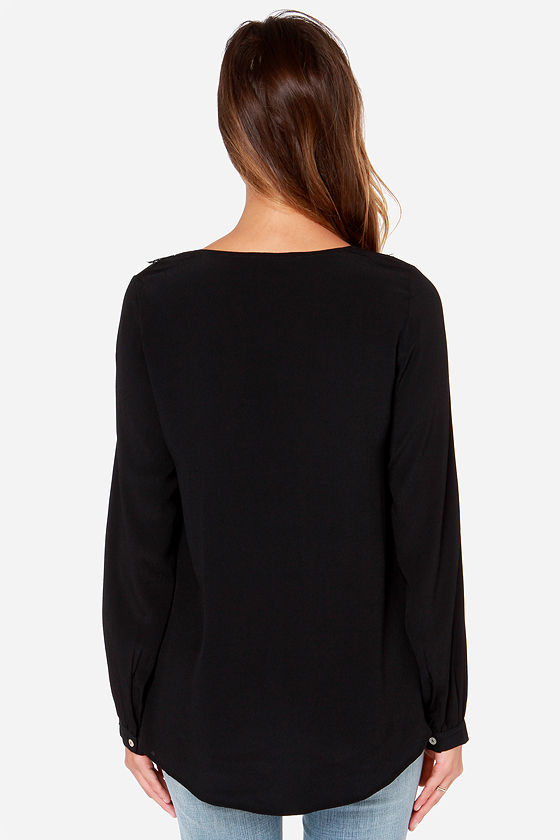 Black Top - Long Sleeve Top - Lace Top - $48.00