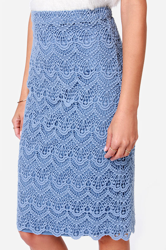 Light Blue Skirt Pencil Skirt Midi Skirt 93.00