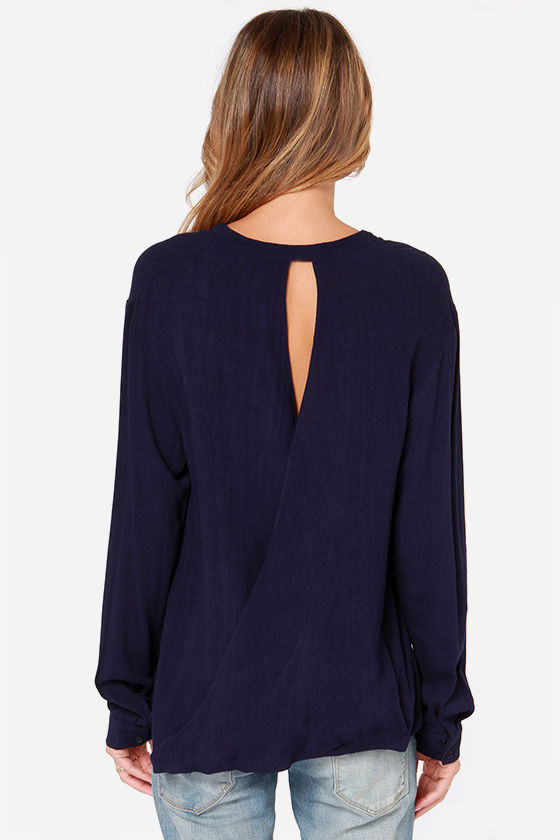 Cute Navy Blue Top Long Sleeve Top 38.00