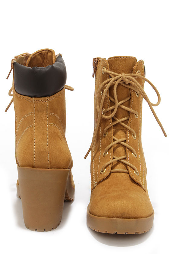Cute Tan Boots - High Heel Work Boots - Ankle Boots - $36.00