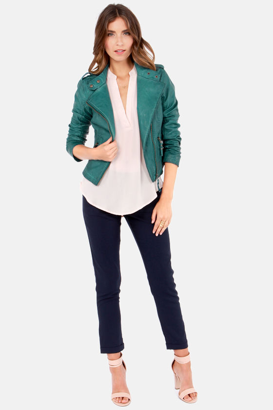 Black Swan Heart Teal Blue Vegan Leather Jacket