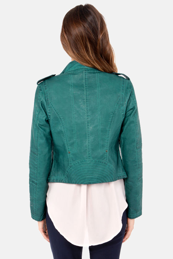 Black Swan Heart Teal Blue Vegan Leather Jacket