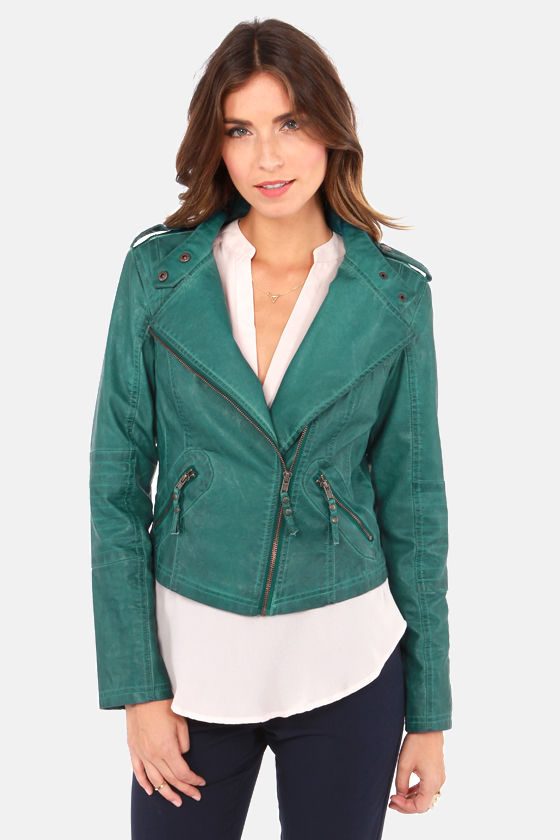 Black Swan Heart Teal Blue Vegan Leather Jacket