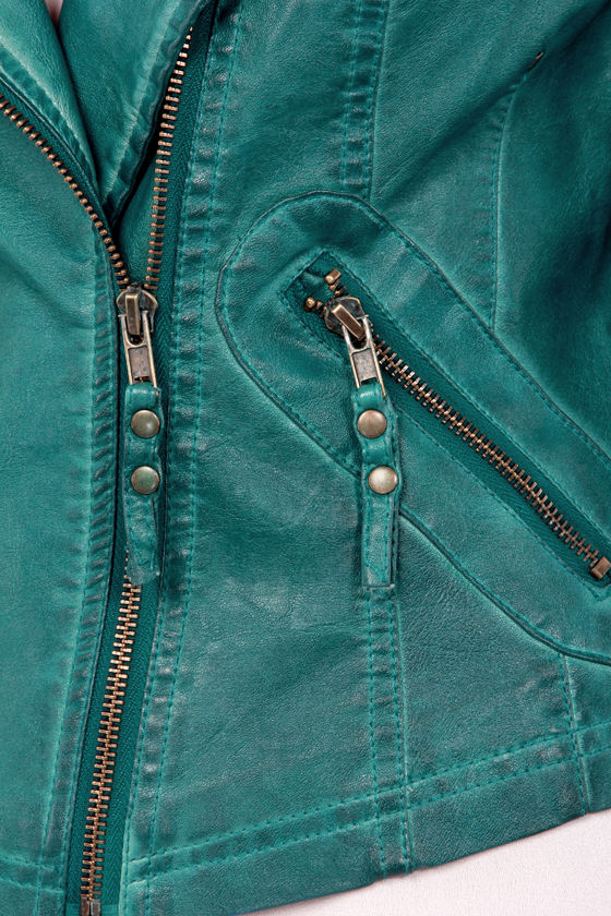 Black Swan Heart Teal Blue Vegan Leather Jacket