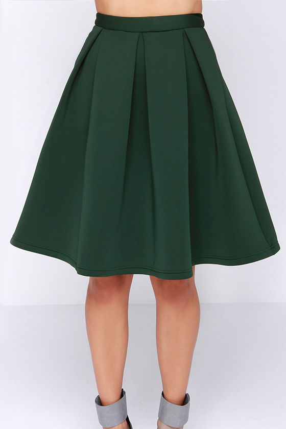 Chic Pleated Skirt - Flared Skirt - Green Skirt - $59.00