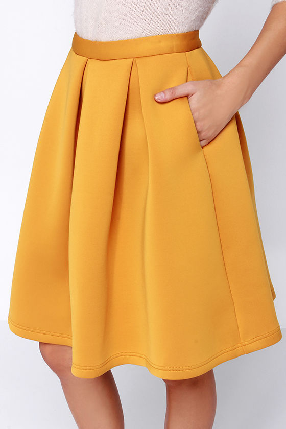 Chic Pleated Skirt - Flared Skirt - Yellow Skirt - $59.00