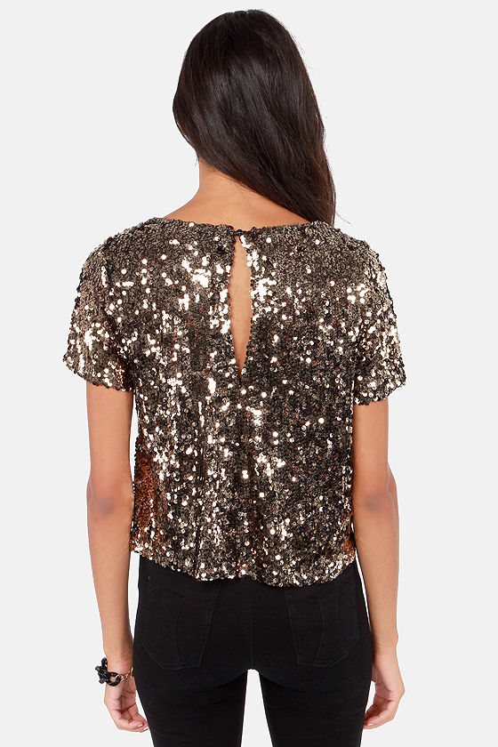 Pretty Gold Top - Sequin Top - Short Sleeve Top - $63.00