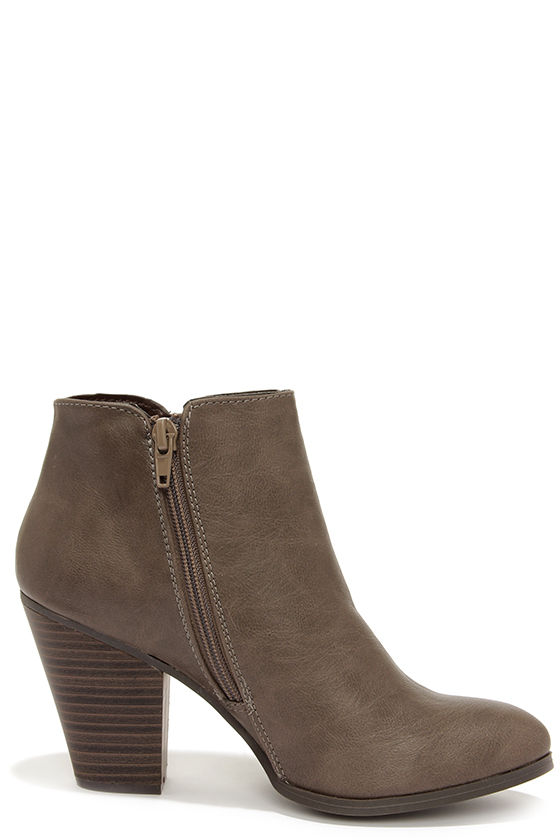 Cute Taupe Boots - High Heel Boots - Ankle Boots - Booties - $30.00