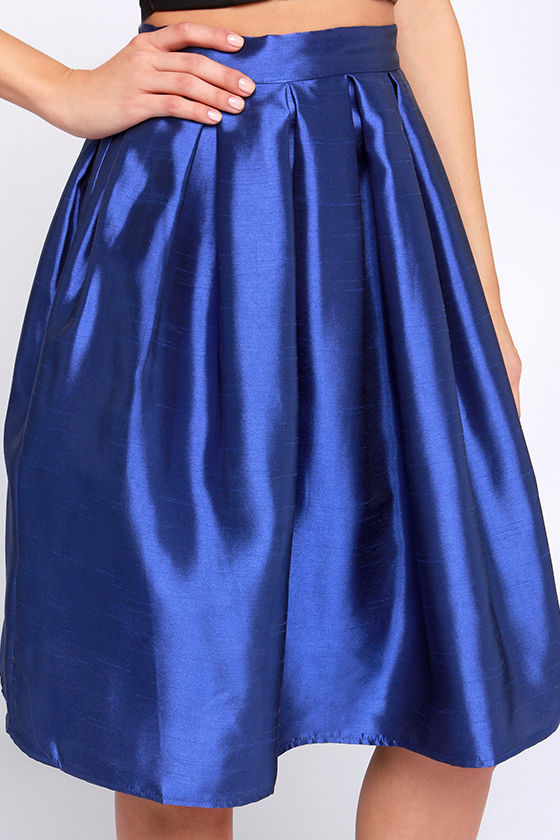 Royal Blue Skirt Midi Skirt Pleated Skirt 34.00