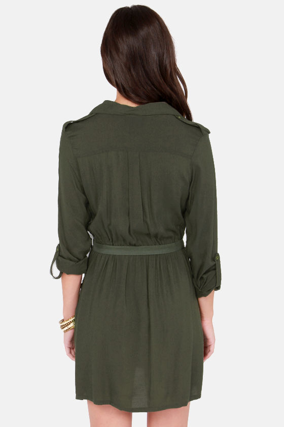 Cute Green Dress Army Green Dress Shirt Dress 49.00