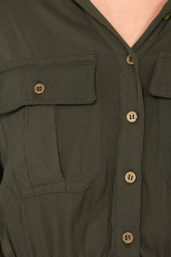 Cute Green Dress Army Green Dress Shirt Dress 49.00