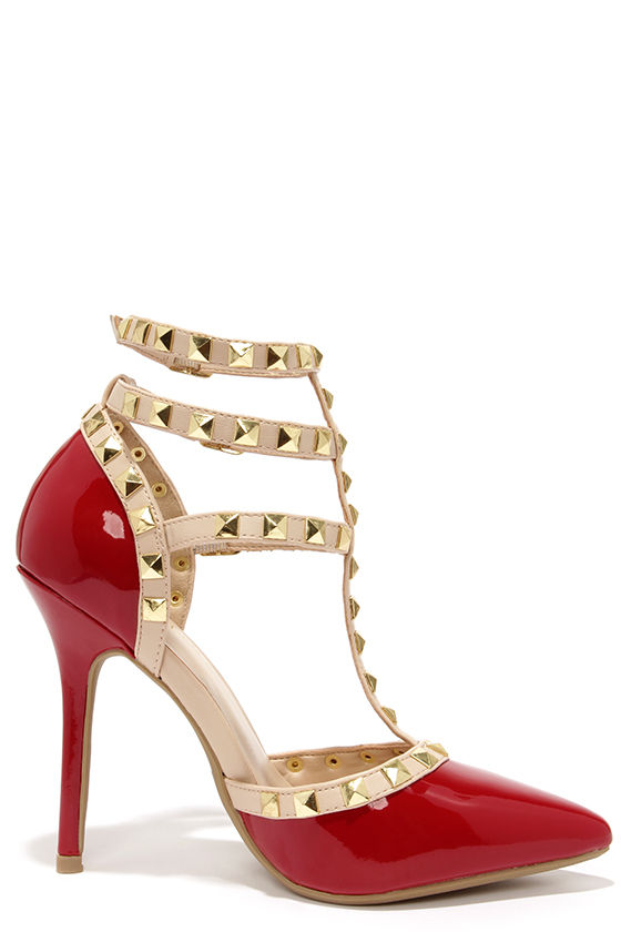 studded t strap pumps