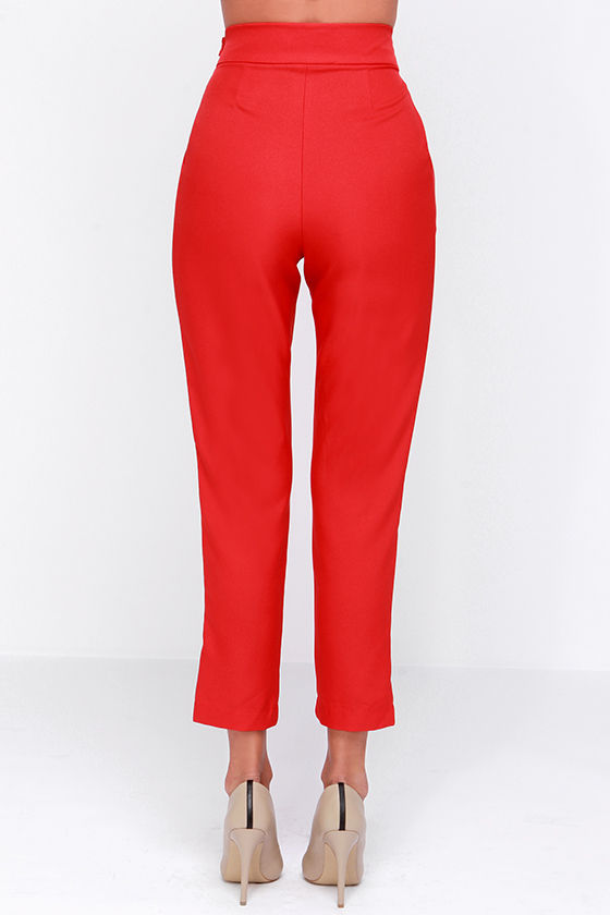 red high waisted joggers