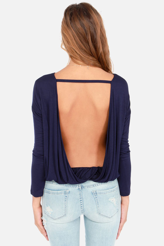 navy blue top with black pants