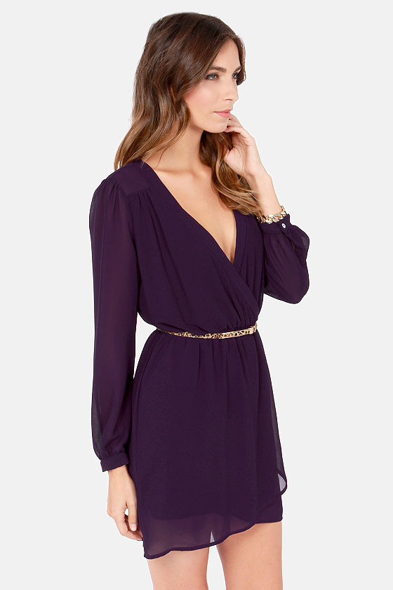 purple wrap dress long sleeve