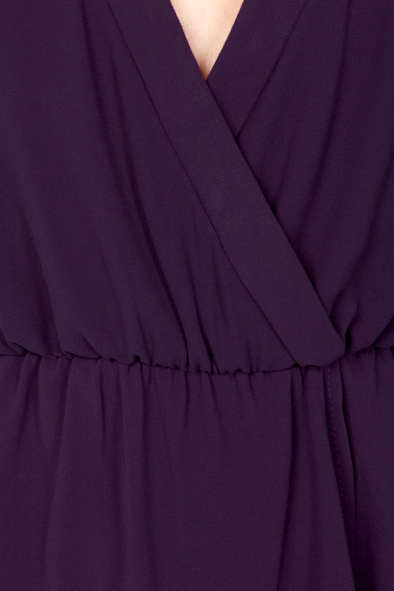 Stylish Dark Purple Dress - Wrap Dress - Long Sleeve Dress - $47.00