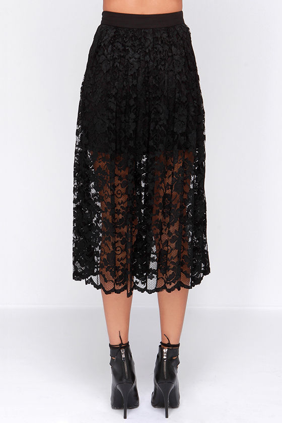 Pretty Black Skirt - Midi Skirt - Lace Skirt - High Waisted Skirt - $43.00