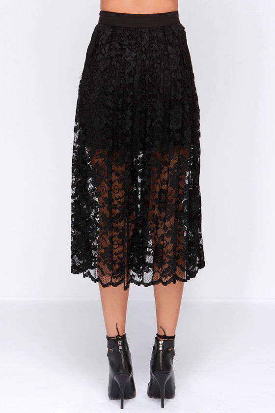 11818 Black Lace Detailed Midi Skirt