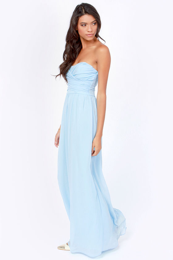 Lovely Light Blue Dress - Strapless Dress - Maxi Dress ...