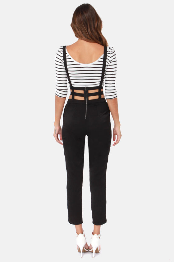 red suspender pants