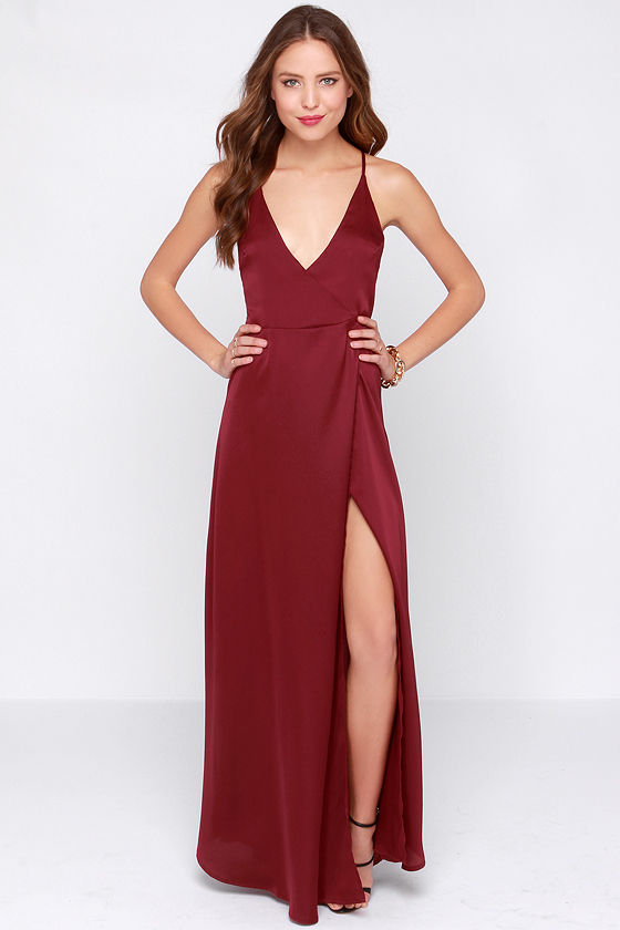 wine red wrap dress