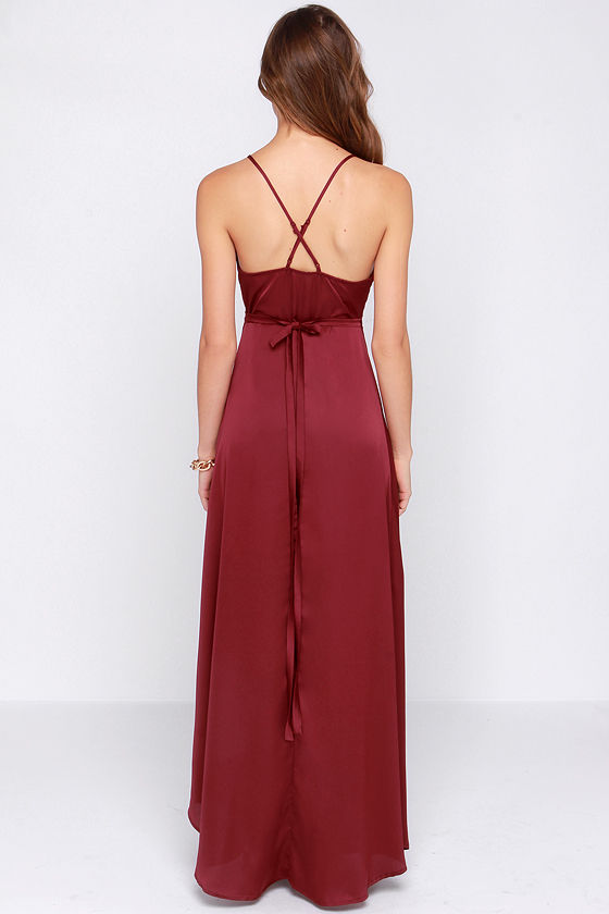 wine red wrap dress