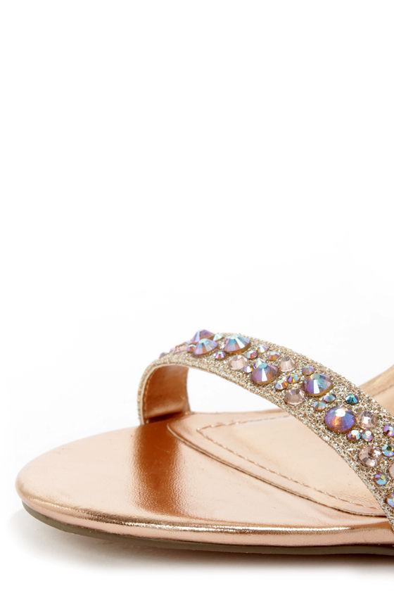 Sexy Rose Gold Heels - Rhinestone Heels - Ankle Strap Heels - $38.00