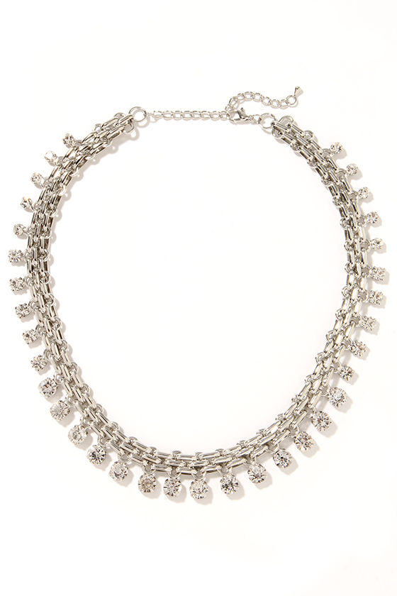 Pretty Silver Necklace - Rhinestone Necklace - $14.00