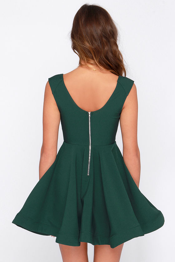 Cute Forest Green Dress - Skater Dress - Structured Dress - $47.00