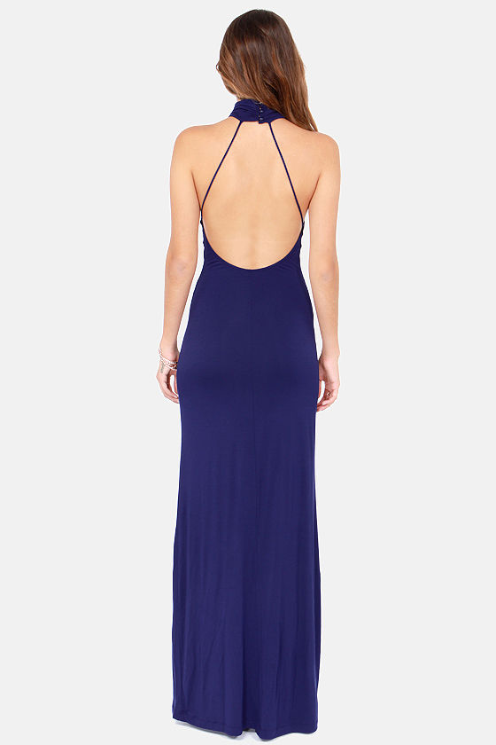 navy backless maxi dress