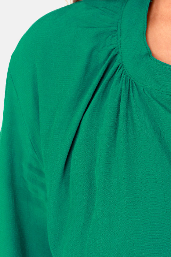 Lucy Love Pickadilly Top - Emerald Green Top - Long Sleeve Top - $55.00