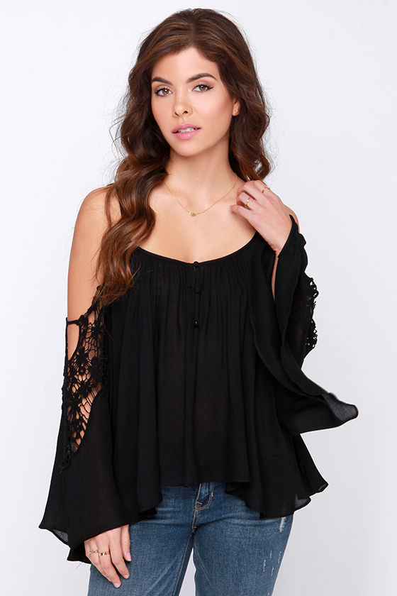 Cute Black Top Black Lace Top Off The Shoulder Top Cold Shoulder