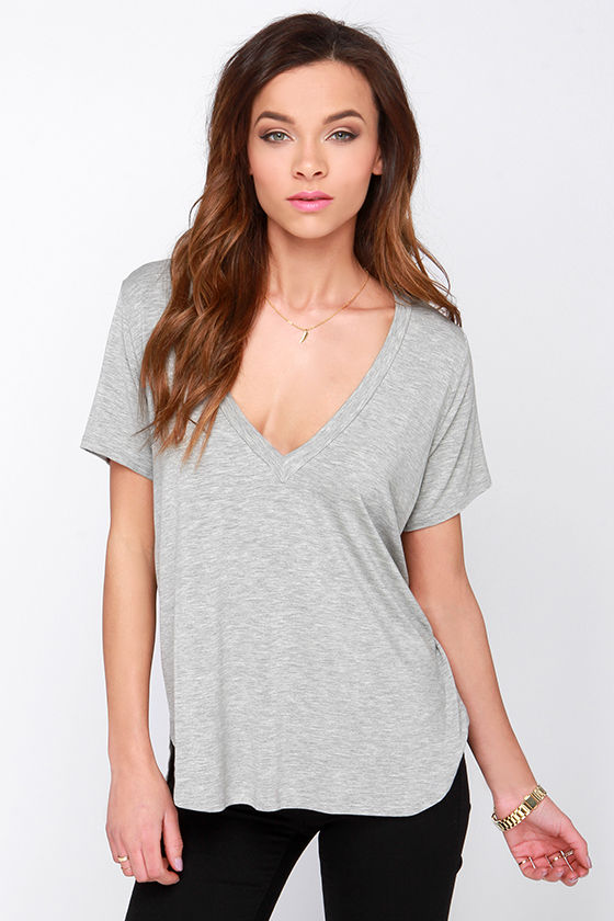 Cute Grey Tee V Neck Tee Grey Top TShirt 29.00
