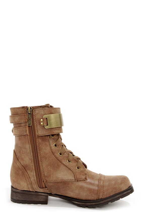 Cute Tan Boots - Combat Boots - Vegan Leather Boots - $41.00