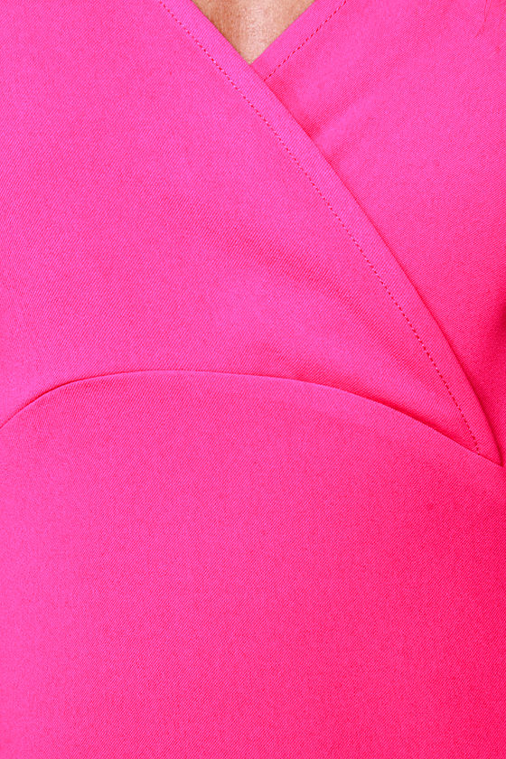 Pretty Neon Pink Dress - Sleeveless Dress - Surplice Dress - $61.00