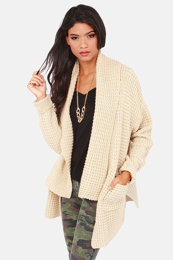 Cozy Beige Cardigan - Knit Cardigan - Beige Sweater - $57.00