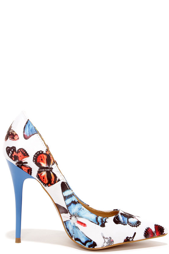 Cute White Pumps - Butterfly Print Pumps - Pointed Pumps - $34.00