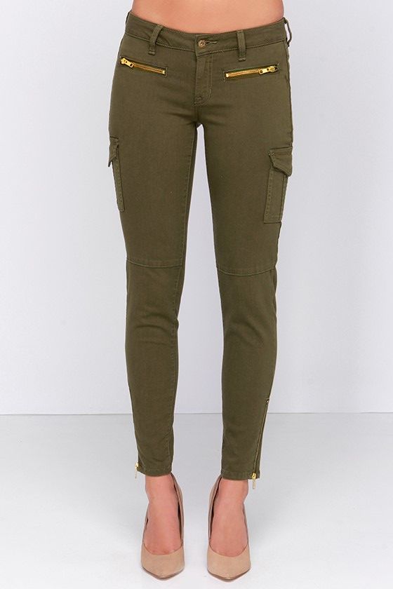 olive green cargo skinny jeans