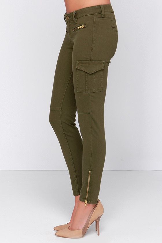 olive green cargo skinny jeans