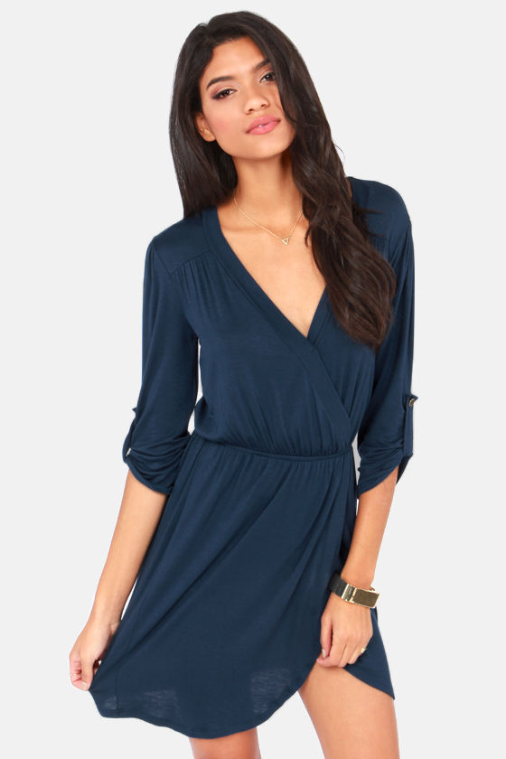 Cute Navy Blue Dress - Wrap Dress - Tulip Dress - $33.00