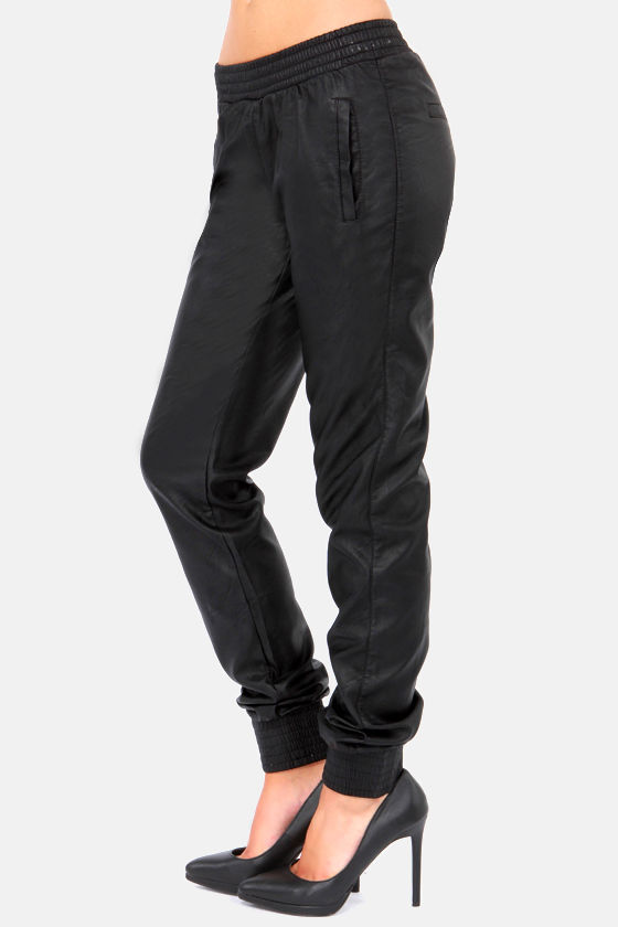 vegan leather wide leg pants