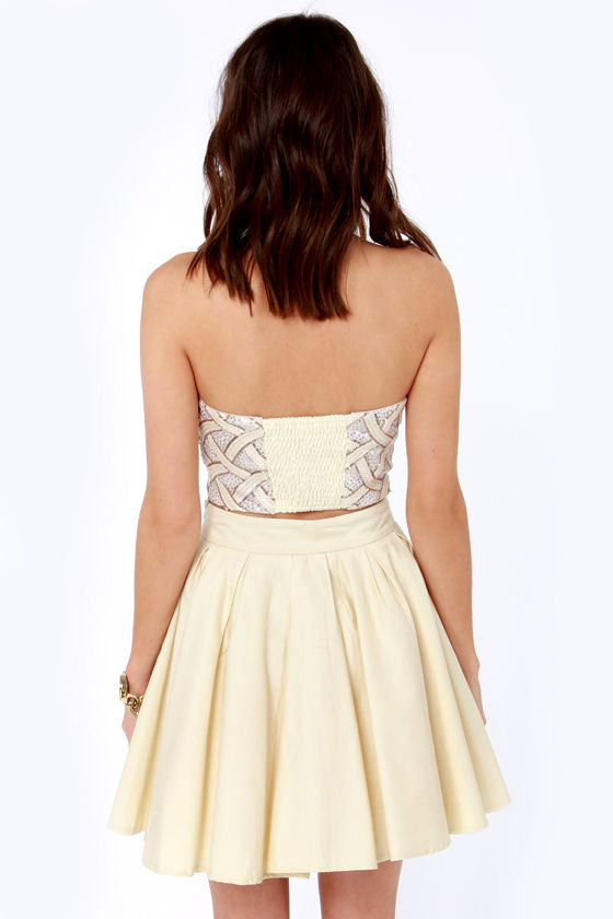 Pretty Cream Top Sequin Top Bustier Top Crop Top 49.00